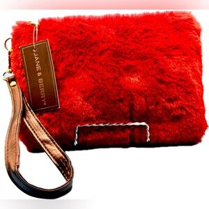 Very Cute Small Fuzzy Wristlet, Never Used, Red w/Black Strap, Never Used